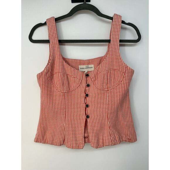 Mara Hoffman Corset Tank Top Sleeveless Lola Coral Houndstooth Size 4 Small - Picture 2 of 7